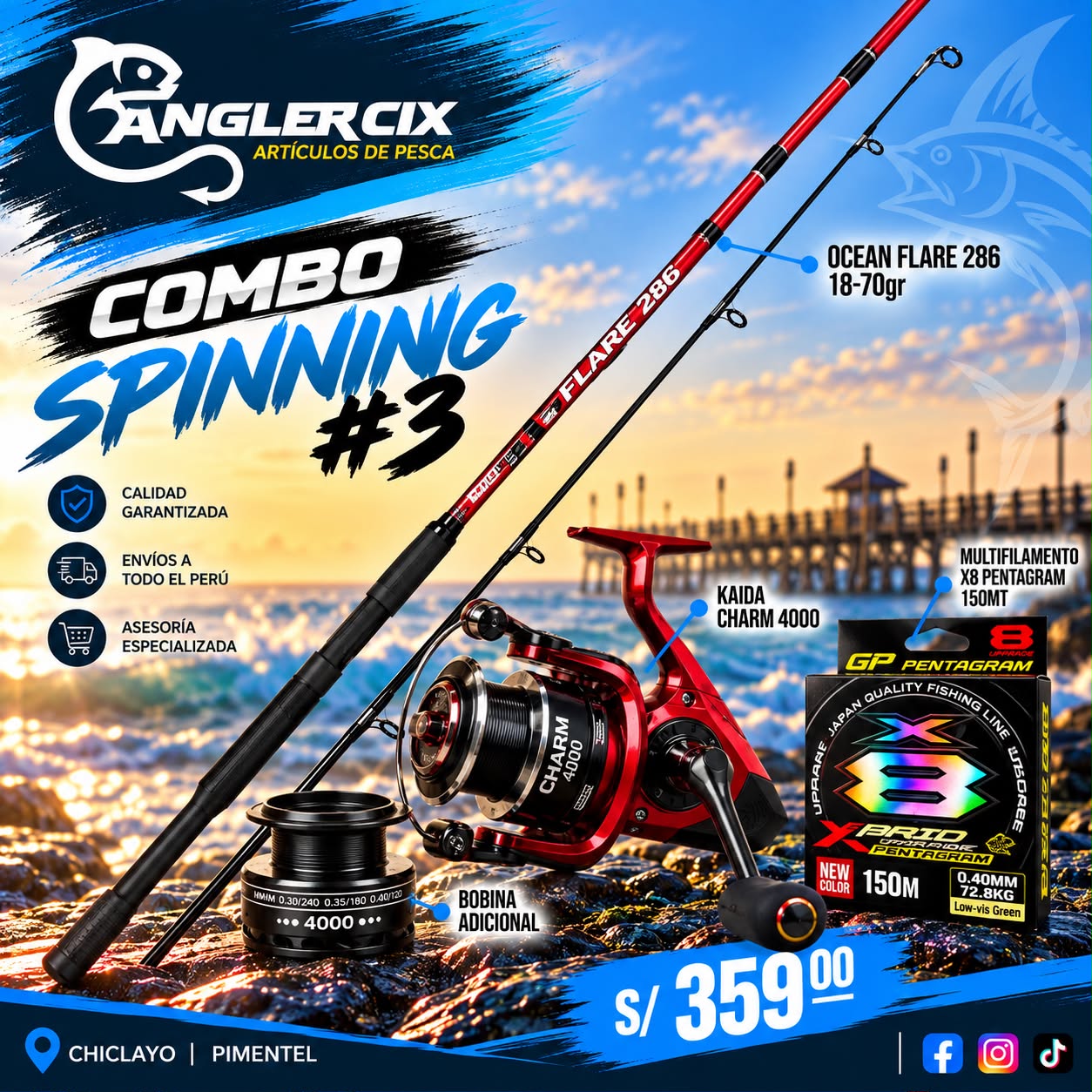 COMBO SPINNING OCEAN FLARE 286 + KAIDA CHARM 4000