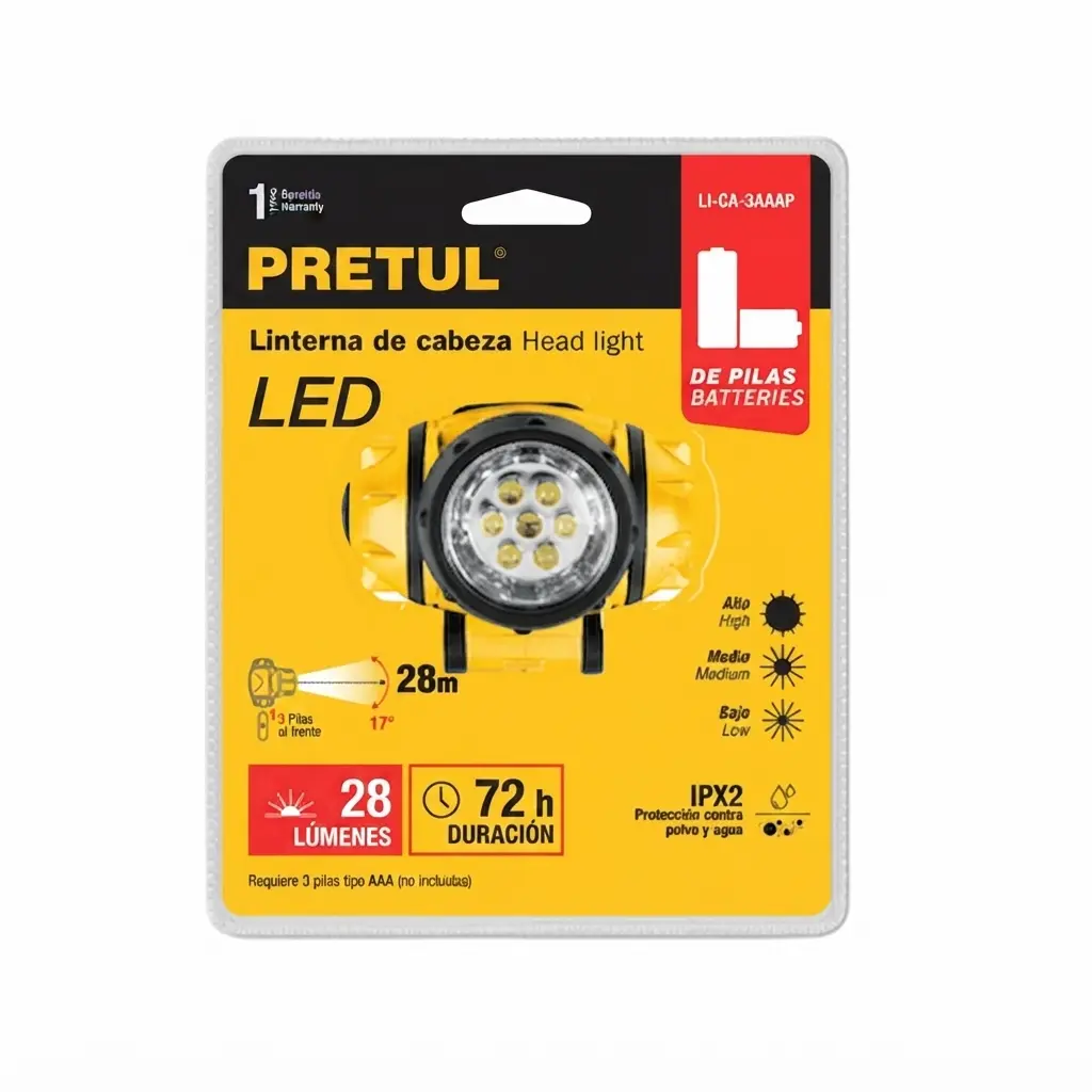 Linterna de cabeza a pilas - 7 leds