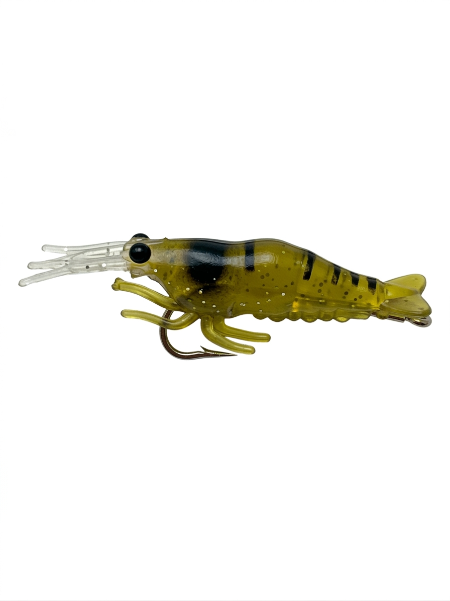 VINILO TIPO CAMARON CON ANZUELO AMARILLO X10UND